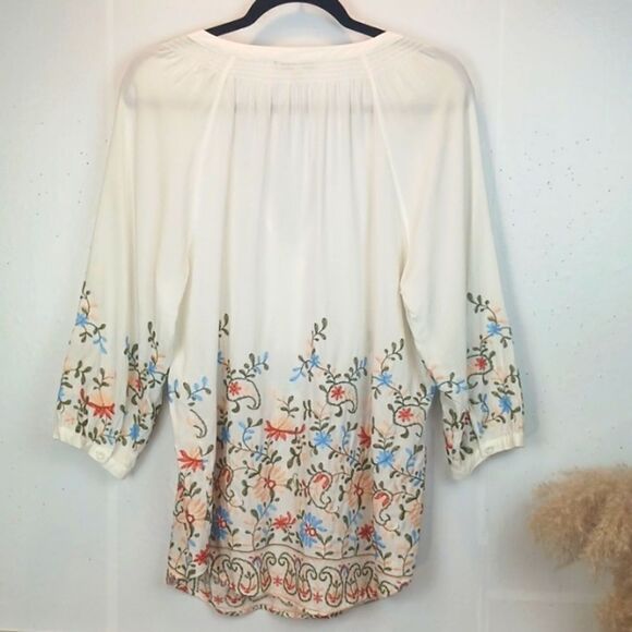 Pale Sky Emmy boho / Cottagecore floral embroidered long-sleeve white top large - Picture 7 of 9
